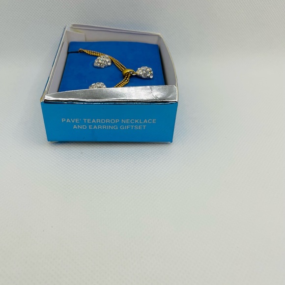 Avon Pave Crystals Teardrop Necklace and Earrings Triple Bead Ball Chain - Picture 6 of 8